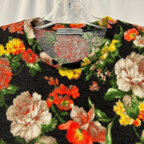 Cherish Womens Crew Neck Long Sleeve Tunic Sweater Black/Multi Floral S Pockets - Picture 3 of 9